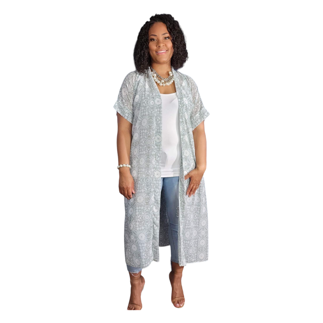The Naomi Sheer Duster Pale Blue & White Floral Print